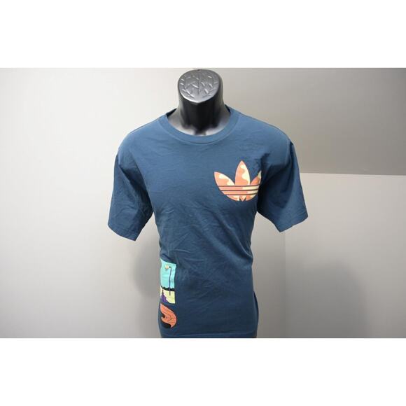 Adidas Tee Shirt Blue Vintage Style Cotton Short Sleeve Mens Size Large - Picture 1 of 10